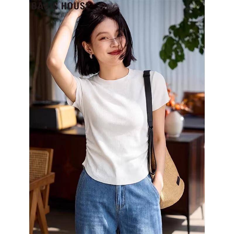 Basic House Women s Thin Knit Ice Silk Short-Sleeve T-Shirt L