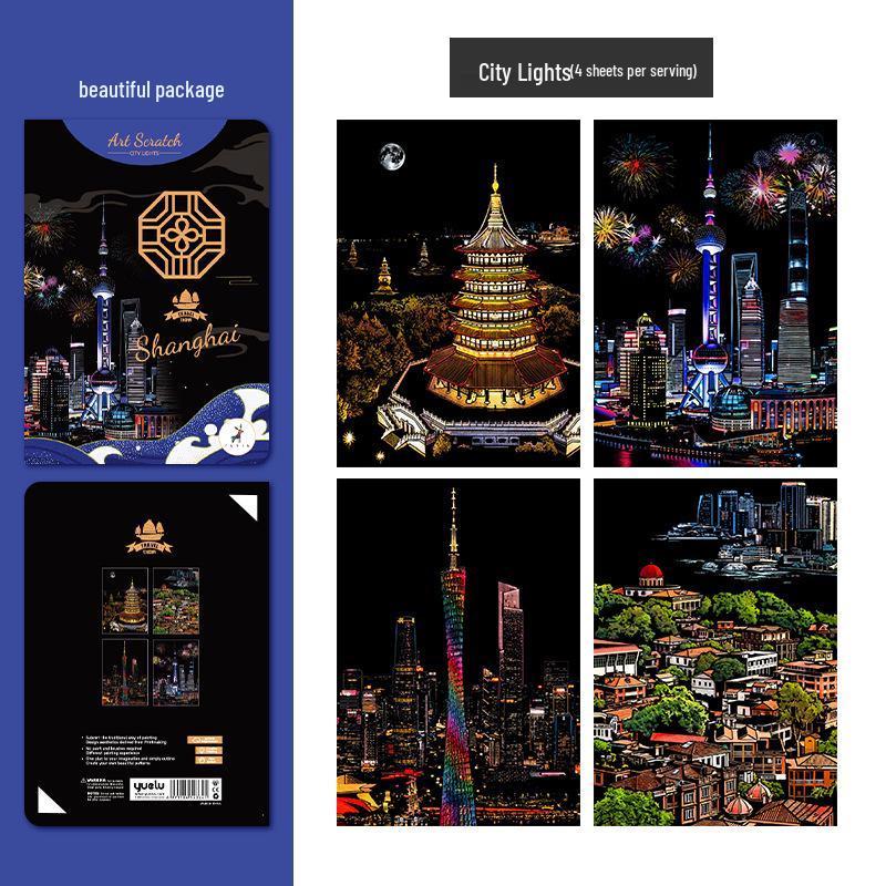 A5 Night View Cityscape Scratch Painting DIY Toy for Children