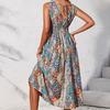 European and American summer casual style casual women's clothing V-neck V-neck lotus leaf skirt loose dress