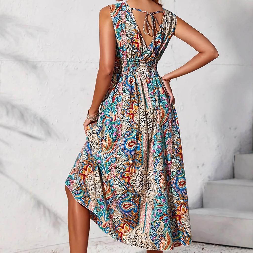 European and American summer casual style casual women's clothing V-neck V-neck lotus leaf skirt loose dress