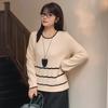 Women's Plus Size Round Collar Clashing Stripe Top Autumn and Winter Loose Casual Sweater Knitwear