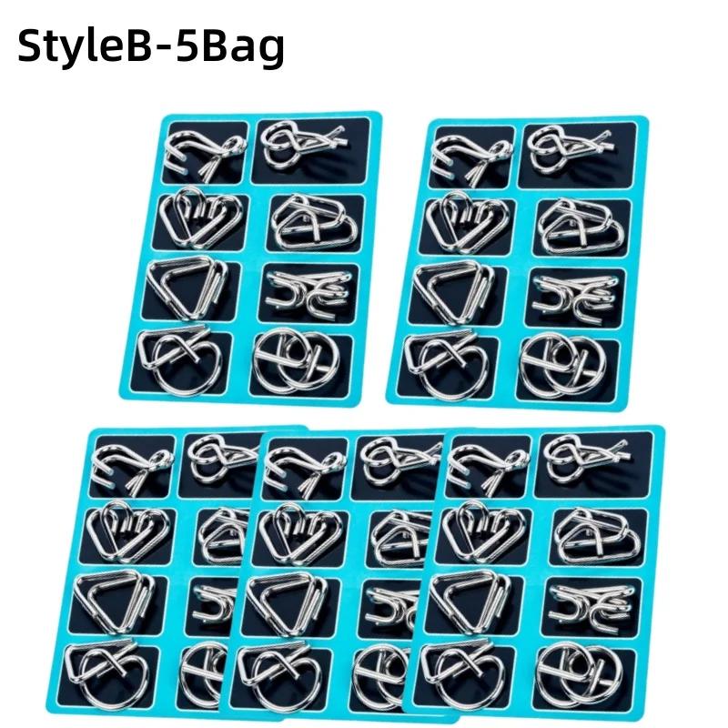 8Pcs/Set Metal Unlock Puzzle Toy Brain Teaser Rings for Adults Office Party IQ Logic Game Stress Relief Gift Box Fidget Tool