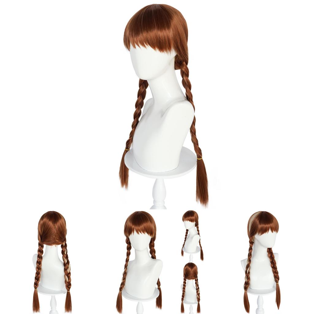 Disney Frozen Princess Anna Cosplay Wig With Double Braid And Bangs For Costume Parties