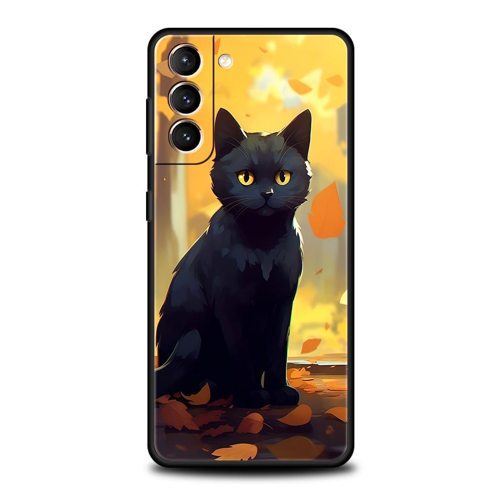 cartoon lovely cat Art fashion Phone Case For Samsung Galaxy S25 S24 S23 FE S22 Ultra S20 S21 5G S10 Plus S10E Soft Black Cover