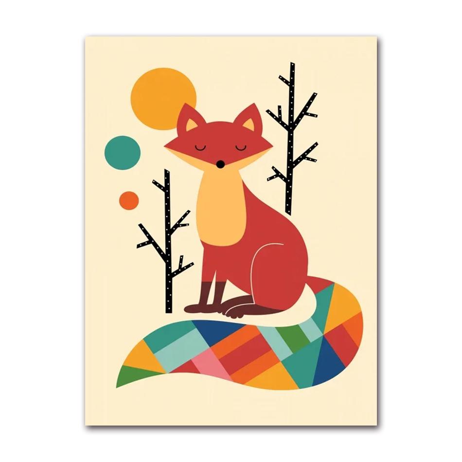 Canvas Painting Nordic Child Poster Fox Elk Raccoon Koala Cartoon Animal Print Modular Wall Art Pictures for Kids Room Decor