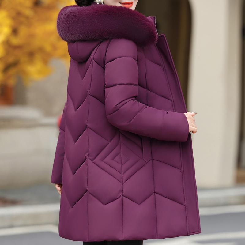 Plus Size XL-6XL Winter Long Coat Female Outerwears Hooded Elegant Faux Fur Collar Loose Thick Warm Middle Age Woman Parka