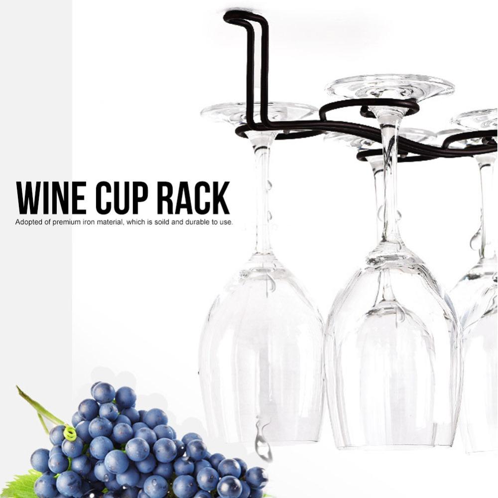 Black Wine Cup Rack 6 Hooks Stemware Rack Decor Hanging Shelf Under Cabinet