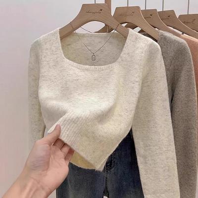 Damen Kaschmir-Strickpullover mit quadratischem Ausschnitt – Gemütliches Langarm-Oberteil für Herbst/Winter