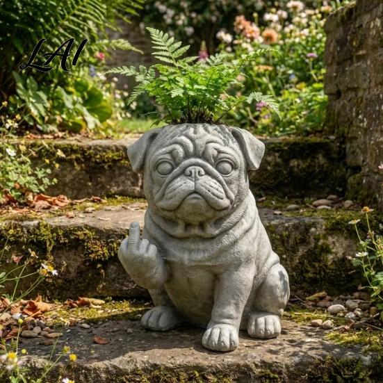 Unique Attitude Flowerpot Bulldog Creative Decorative Planter with Design Eye-Catching Garden Centerpiece Decor Indoor Outdoor Plant Pot Novelty