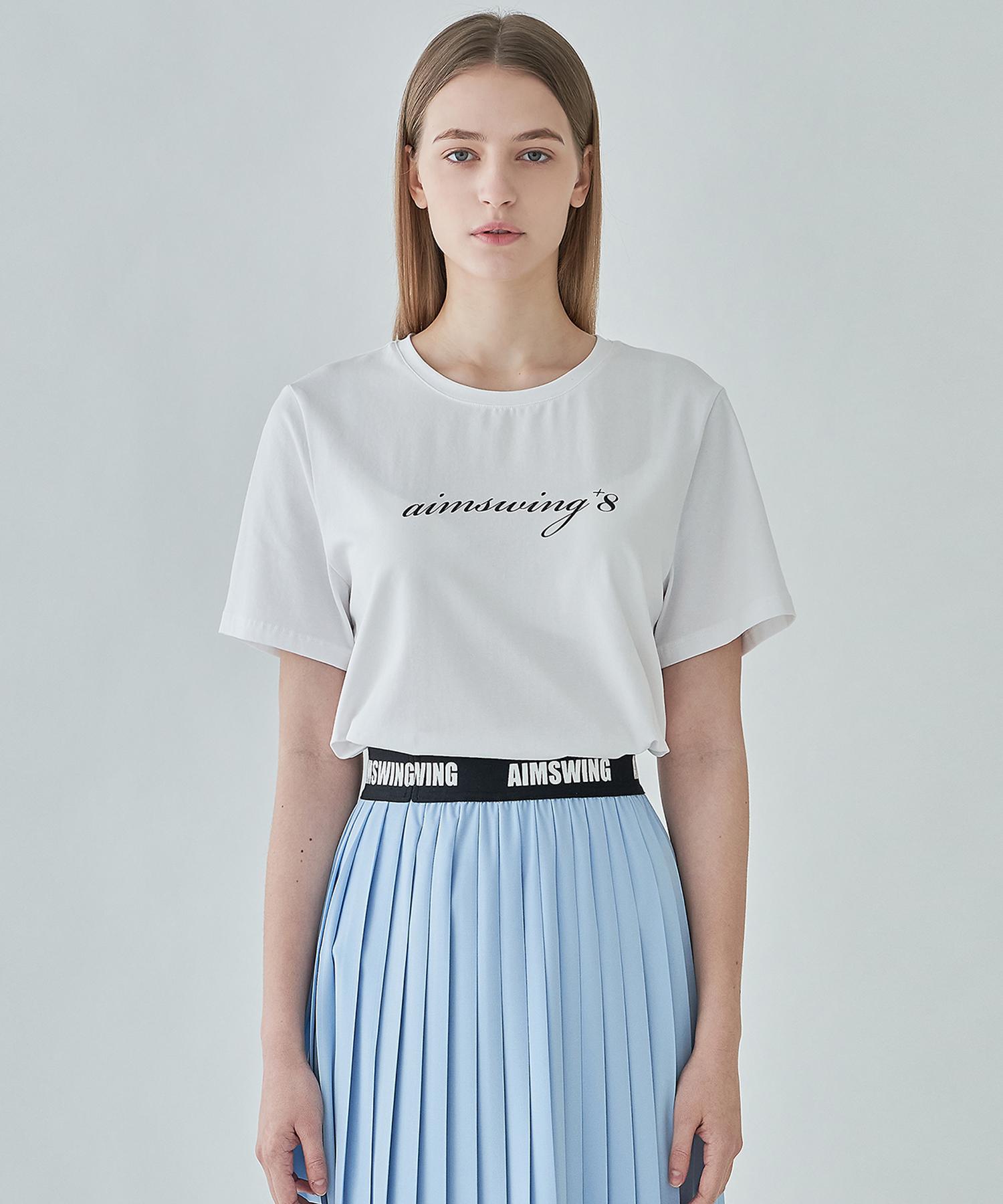 Aim Swing Basic Logo Short Sleeve T-Shirt (White / Purple) White/Free