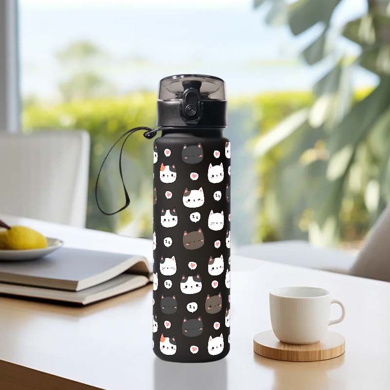 Fashion Cartoon Cats 750ml-BWBD/25.4 OZ Bottle - Leak-Proof, Portable Drinkware, Durable Outdoor Sports Mug Cup Gift Birthday