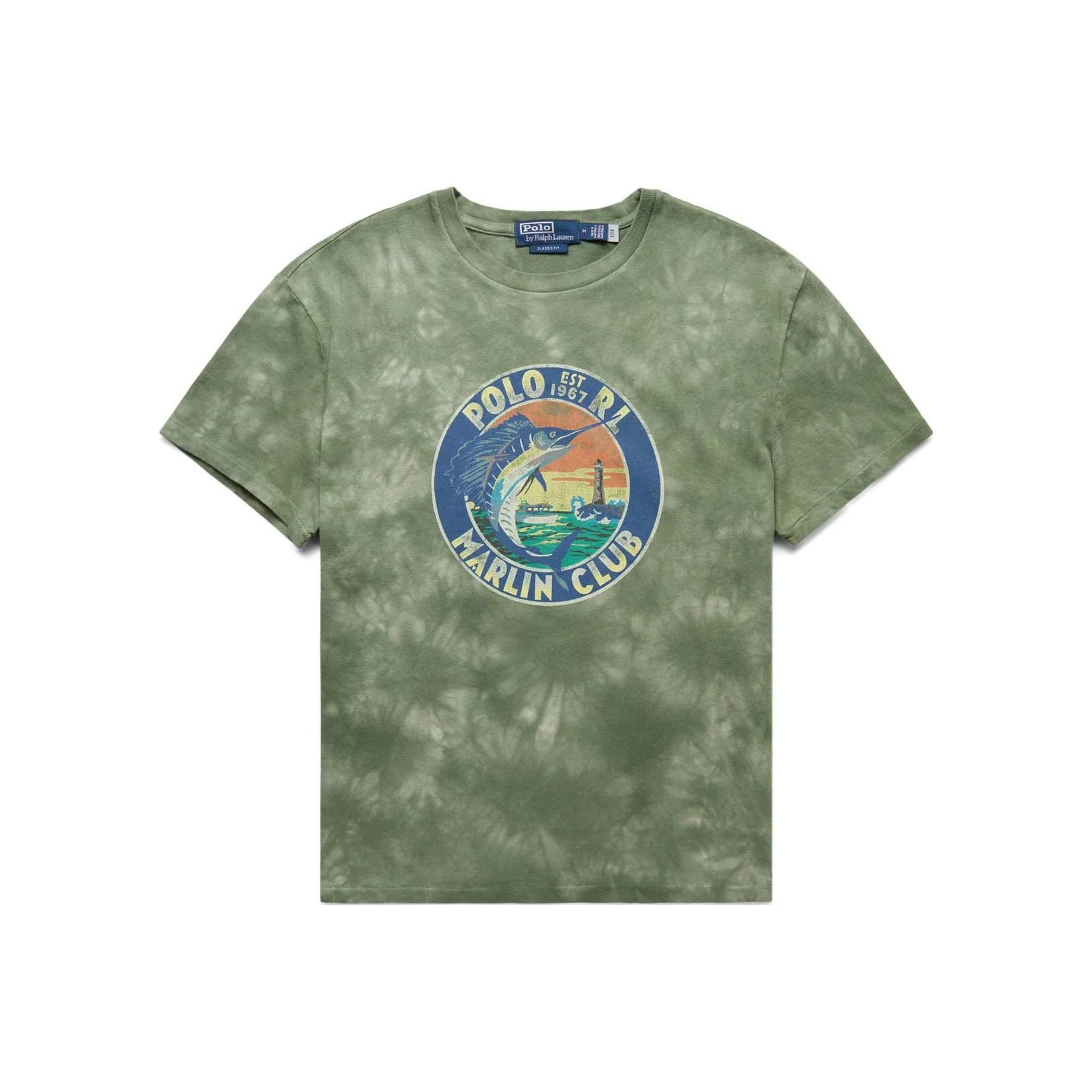 Мужская футболка с коротким рукавом и принтом логотипа Polo Ralph Lauren камуфляж с круглым вырезом топ зеленый 710904483-001 L 8950₽