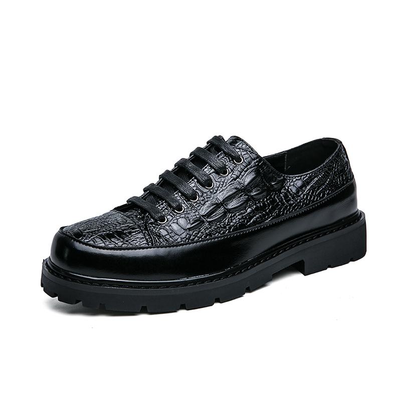 Luxury Brand Crocodile Pattern Lace-Up Oxford Shoes Thick Sole Black Business Moccasin High Quality Designer Men Shoes Sneakers