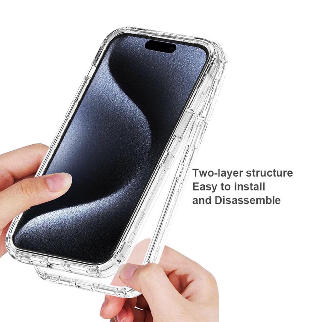 For iPhone 15 Case Hybrid Acrylic+TPU 3-in-1 Transparent Phone Cover