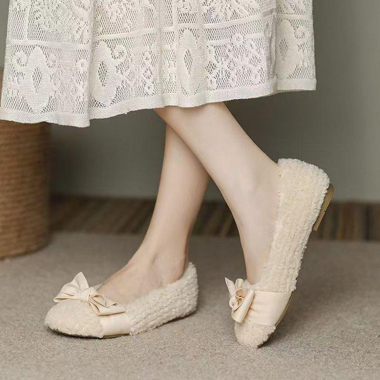 Mao Mao shoes outer wear single shoes  autumn and winter new plush comfortable casual bow Doudou cotton shoes