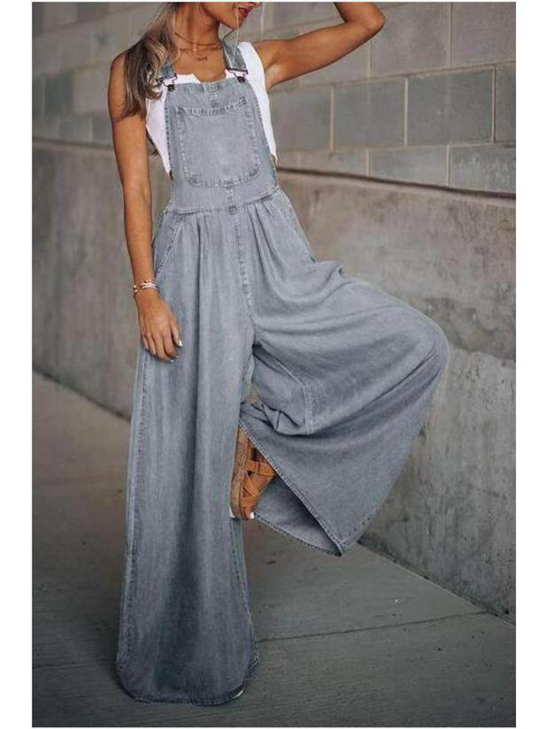 Ärmelloser Damen-Latzhose aus lockerem Denim mit Seitentaschen - Sommerkollektion