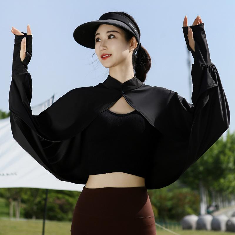 Ice Silk Sunscreen Jacket for Women In Summer Shawl for Cycling and Driving Short UV Loose Breathable Long Sleeved Jacket