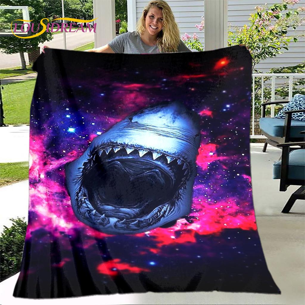 Coperta morbida in flanella con squali cartoni animati 3D, coperta da divano per soggiorno, camera da letto, letto, divano, copertura per picnic