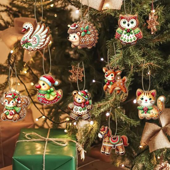 Gingerbread Animal Wooden Ornaments Cookie-Inspired Christmas Tree Hanging Pendants Festive Party Decoration