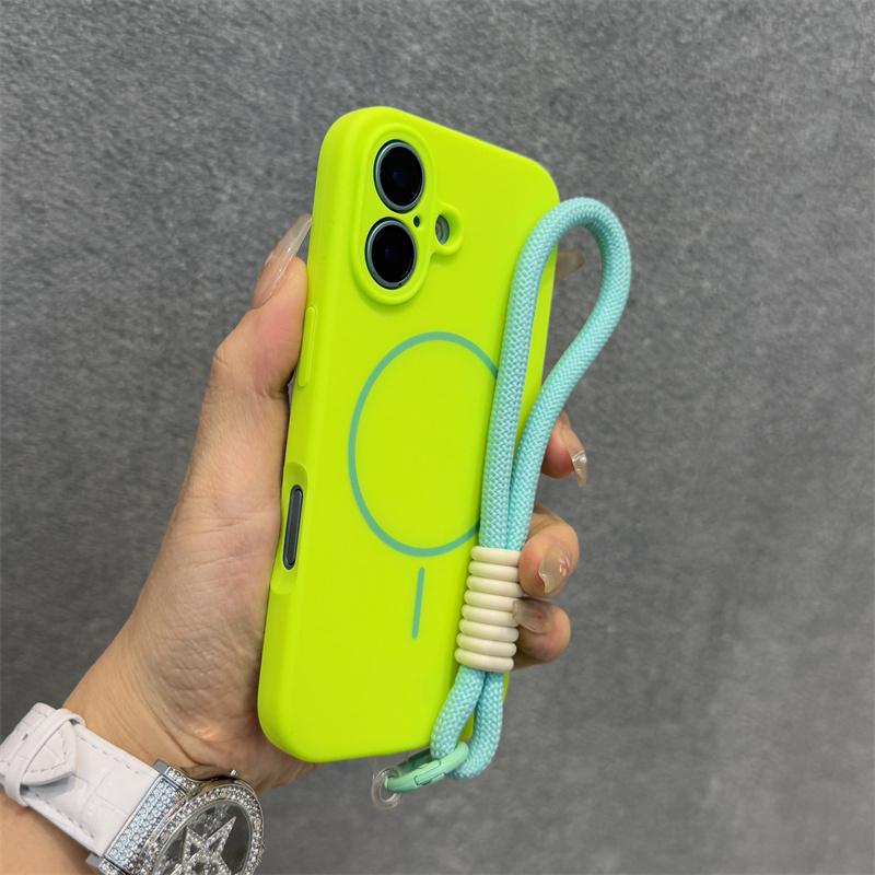 Vloeibaar Siliconen Voor Magsafe Hoesje voor iPhone 17 16 15 14 Plus 13 12 Pro Max Zacht Schokbestendig Magnetisch Lanyard Bandje Cover For iPhone 17 ProMax
