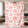 2026 Neueste Flanelldecke Luxuriöse Ganzjahres-Flanell-Kuscheldecke mit Süßem Rosa Schwein & Herz-Print Gemütlich, Weich und Dekorativ für Sofa, Büro-Nickerchen
