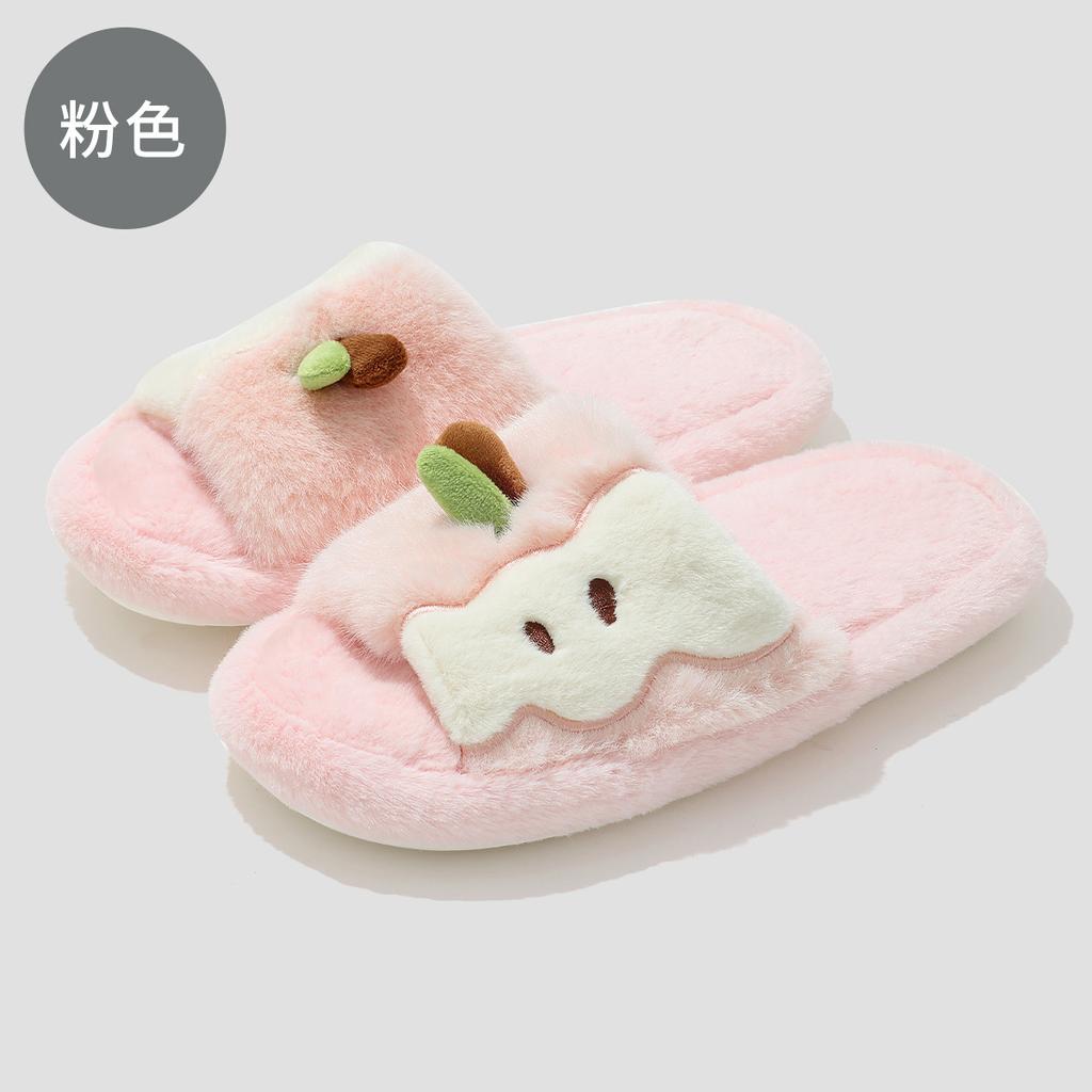 Cute apple slippers autumn and winter home plush warm and non-slip couple cotton slippers