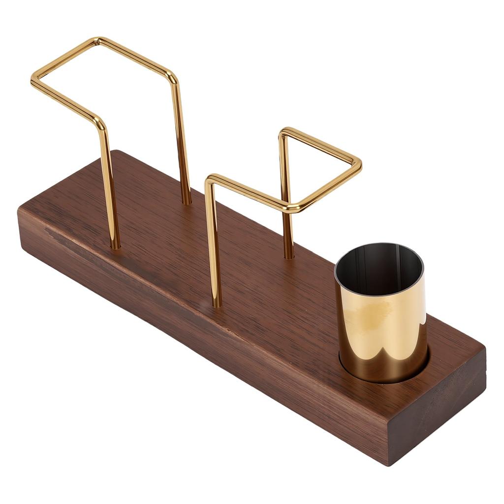 Napkin Holder with Stainless Steel Toothpick Holder Wood Decorative Base and Metal Wire Design Tissue Dispenser For