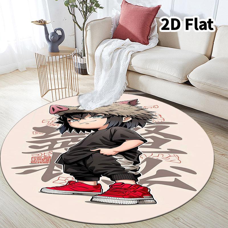 Demon Slayer Kimetsu No Yaiba Round Area Rug Carpet Rug For Living Room Bedroom Sofa Playroom Decor Nonslip Floor Mat