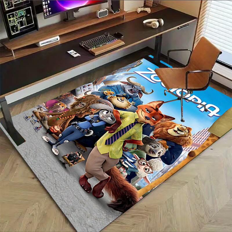1pc Zootopia Walt Disney Home Office, Durable Polyester Floor Mat with Easy, Office Decor, Urban Style, Nonslip Backing, Highquality Fabric