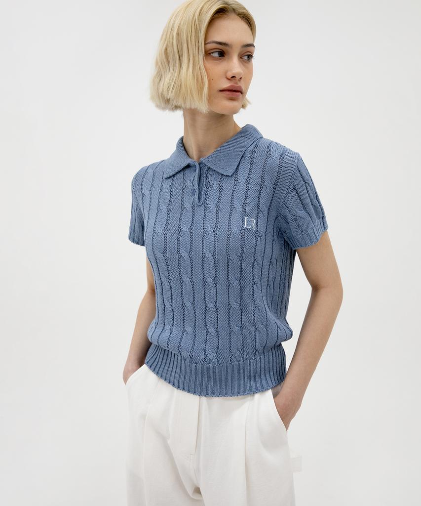 Leuba Linen Collar Cable Knit - Sky Blue