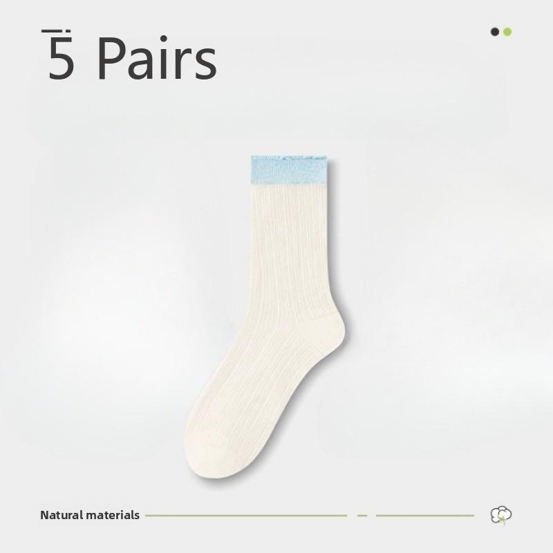 5 Pairs of Women Spring and Summer Ultra Thin Transparent Mesh Breathable Tube Ice Socks
