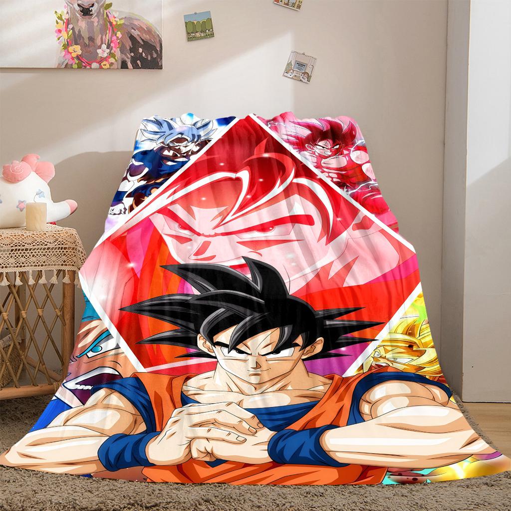 1pz Coperta in Flanella con Stampa Son Goku, Alta Qualità per Tutte le Stagioni, Decorazione per la Casa, Calore e Comfort, Perfetta per Regali di Natale