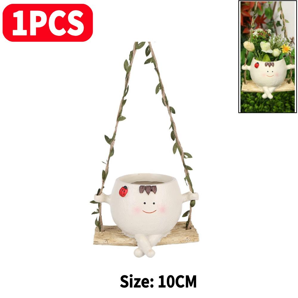 1-2PCS Swing Flower Container Resin Cartoon Flowerpot Creative Wall Hanging Head Planter Multifunctional Garden Patio Supplies