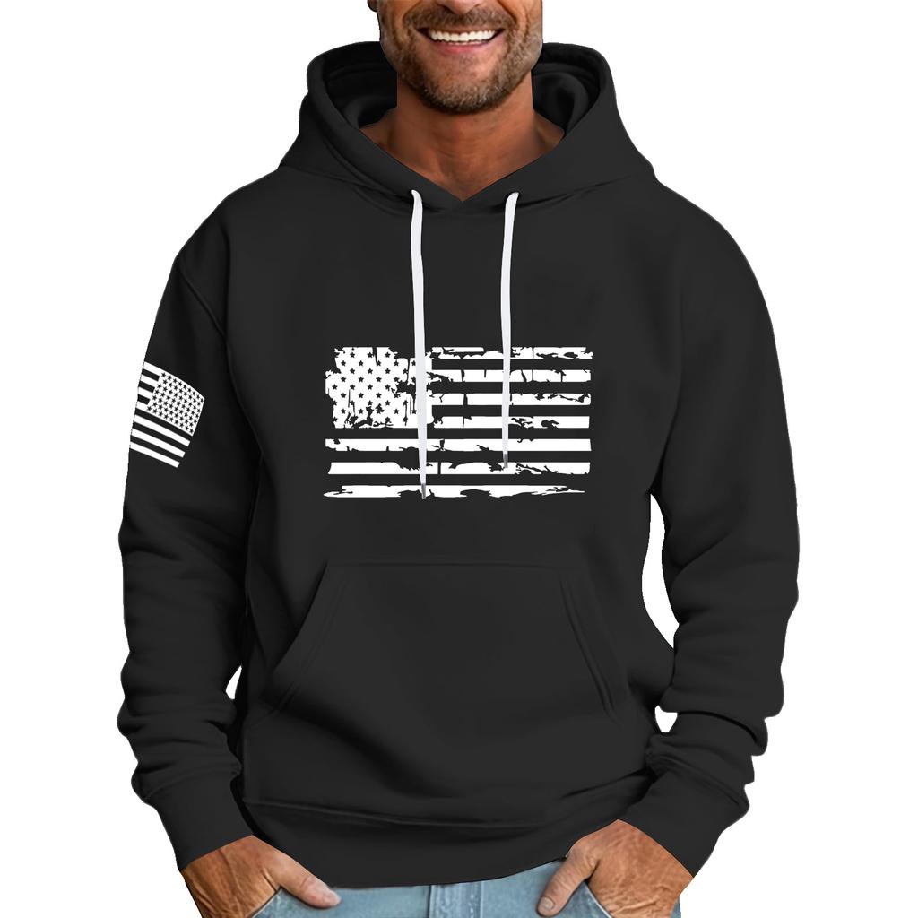 Men's Loose Flag Printed Hooded Sweatshirt Men's Casual Fashion Sports Sweatshirt