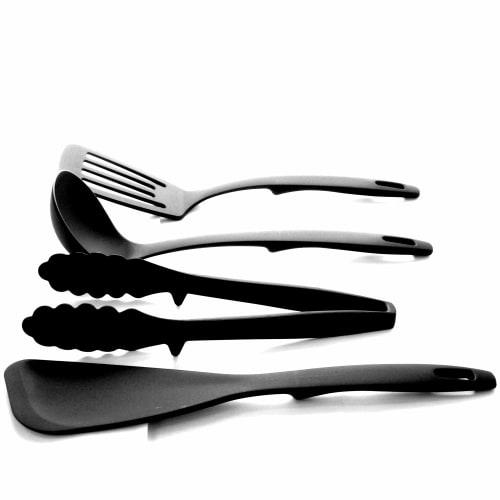 Nagao Tsubame-Sanjo Kitchen Utensil Set (4 Pieces): Spatula, Ladle, Tongs, and Spatula, Black, Made In Japan