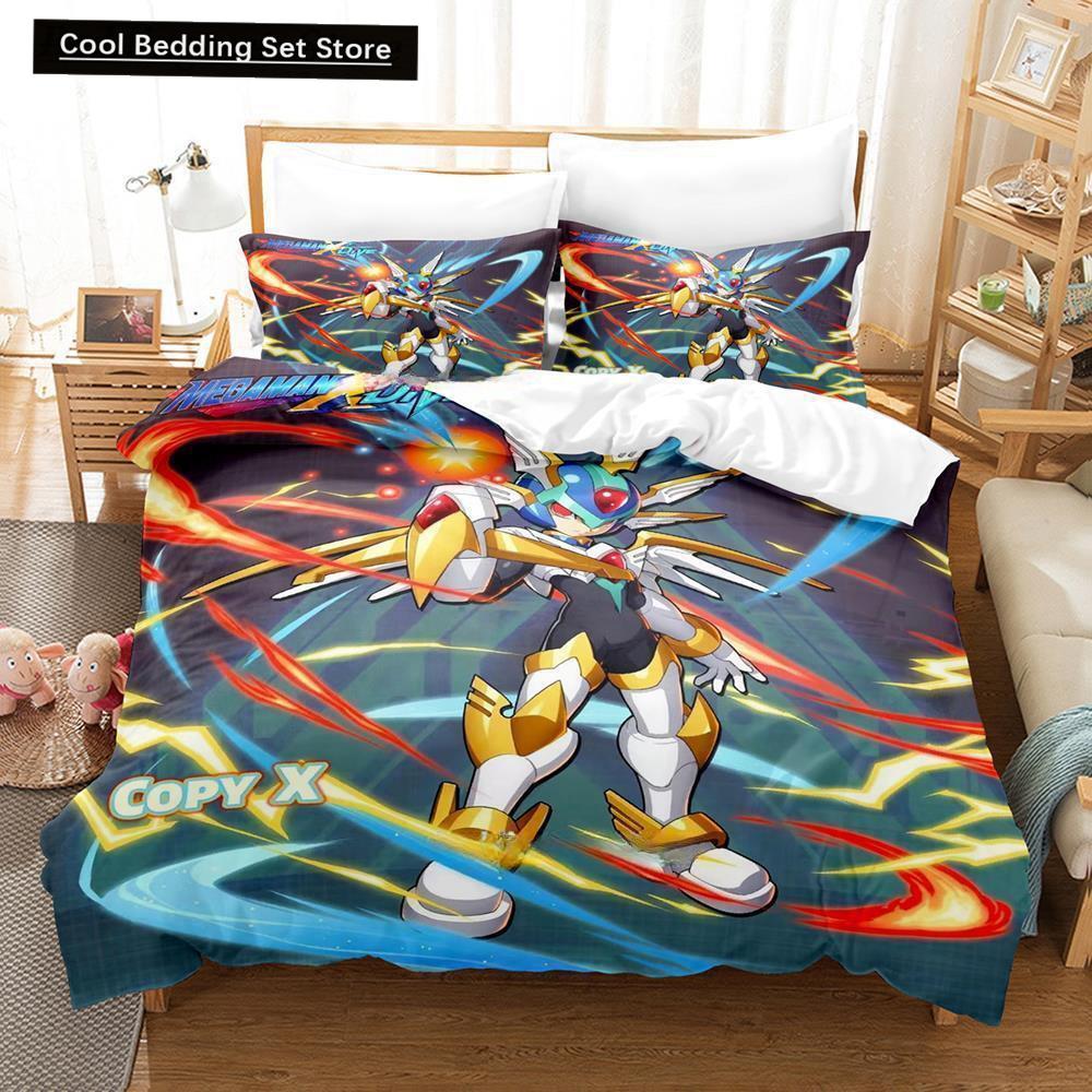 Mega Man X Dive Bedding Set Single Twin Full Queen King Size Bed Set Adult Kid Bedroom Duvet Cover Sets 3D Anime Bed Sheet Set