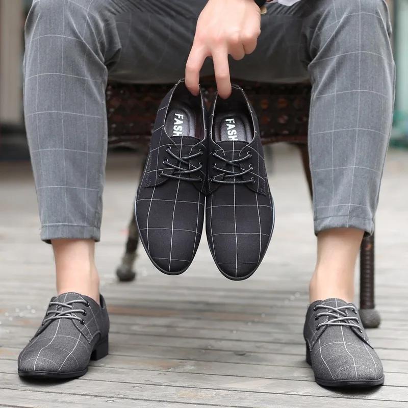 Fashion Men's Dress Shoes Breathable Canvas Shoes Pointed Toe Business Casual Shoe Wedding Shoes for Men Lace-Up Oxford Shoe Big Size48