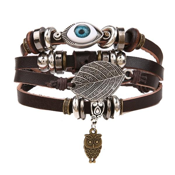 One Piece Vintage Flower Bracelet and Bangles Bohemian Style Multi-Layered Leather Bracelet Women Men Wrap Women Punk Jewelry Gift