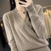 Autumn/Winter Women's Slim-Fit V-Neck Pure Wool Kimono Sweater Pullover