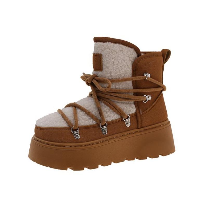 Обувь больших размеров с вилками Сноубутсы на толстой подошве Женские флисовые модные хлопковые ботинки с коротким верхом 37 верблюд 2290₽
