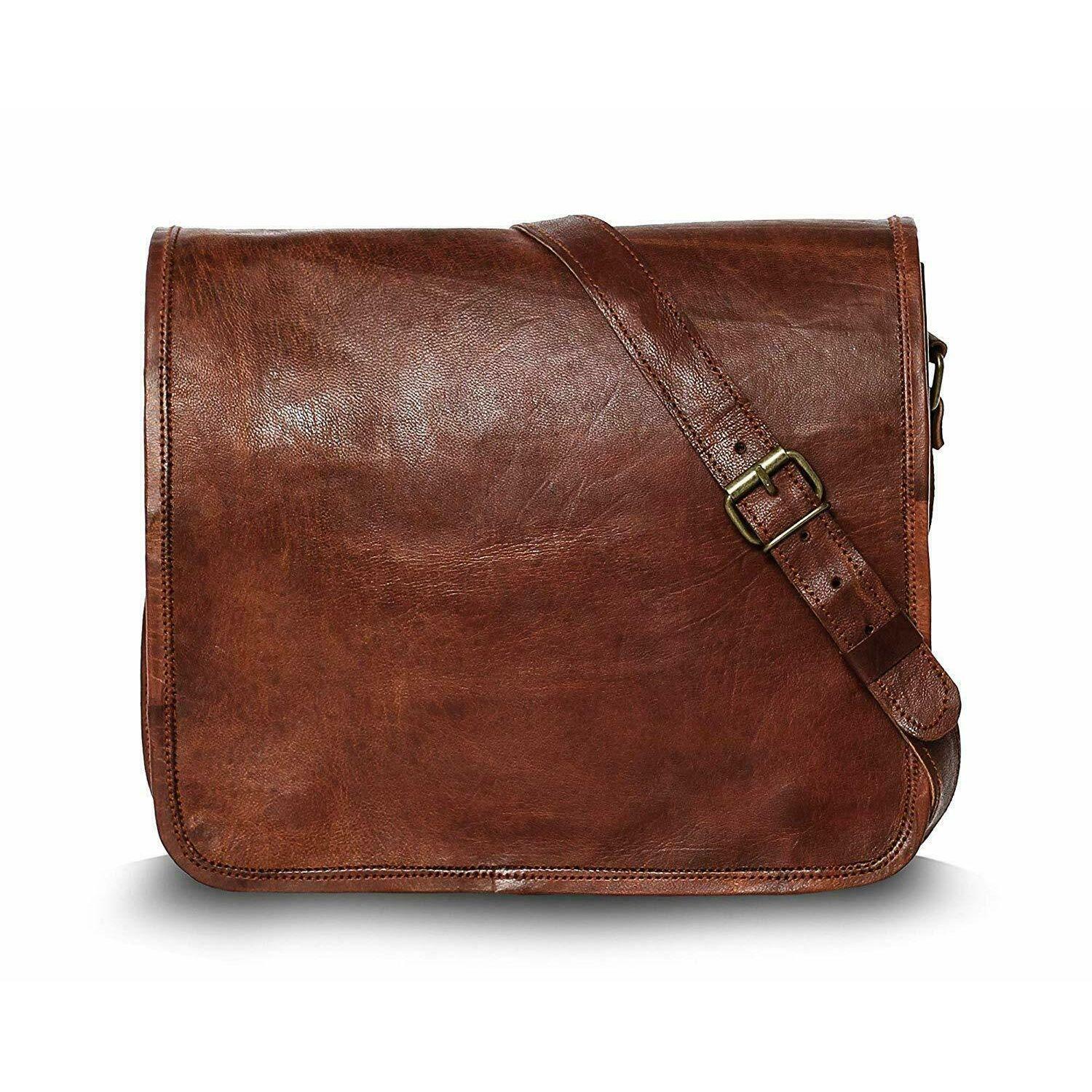 

Портфель для ноутбука Настоящая сумка-портфель Широкая козья кожа Натуральная винтажная сумка-мессенджер 12 x 16 x 4 in коричневый