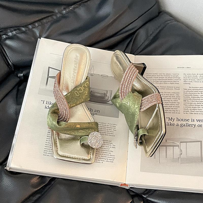 Cross-strap women's square head slippers outer wear summer new Internet celebrities popular temperament versatile open-toed high-heeled cool slippers