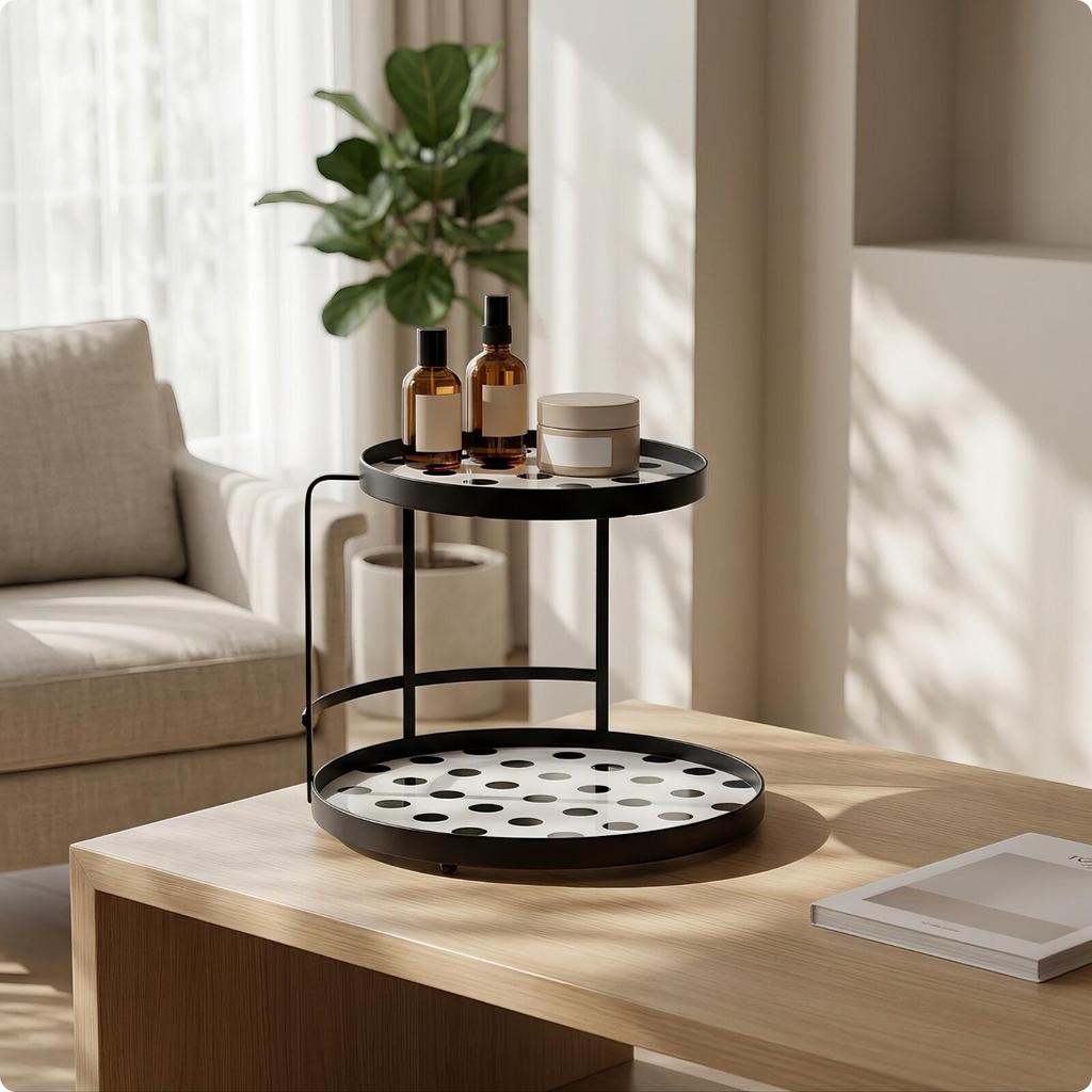 Dual-Level Storage Rack Compact Countertop Elegant for Dresser