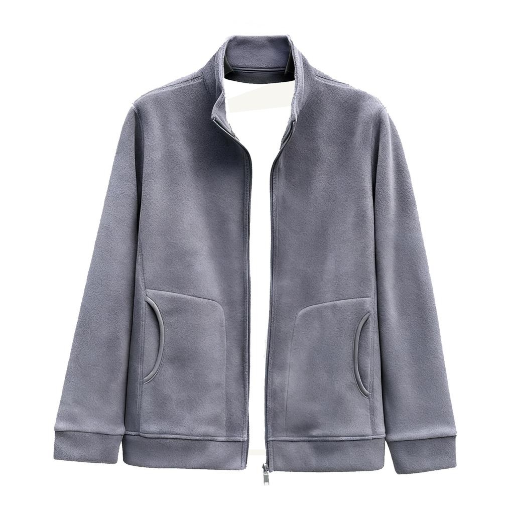 Men's Casual Solid Color Stand-up Collar Zipper Cardigan Jacket, Men's Thickened Warm Fleece Long-sleeved Jacket