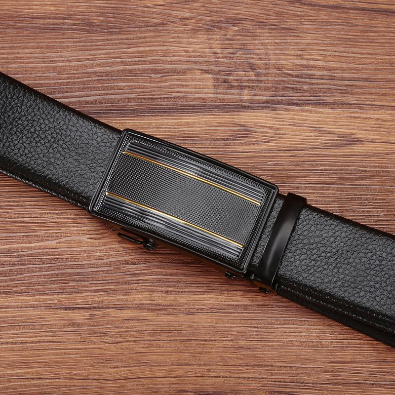 Men'S Belt Lychee Pattern Business Leisure Automatic Buckle Belt Street Stall Clothing Leather Accessories