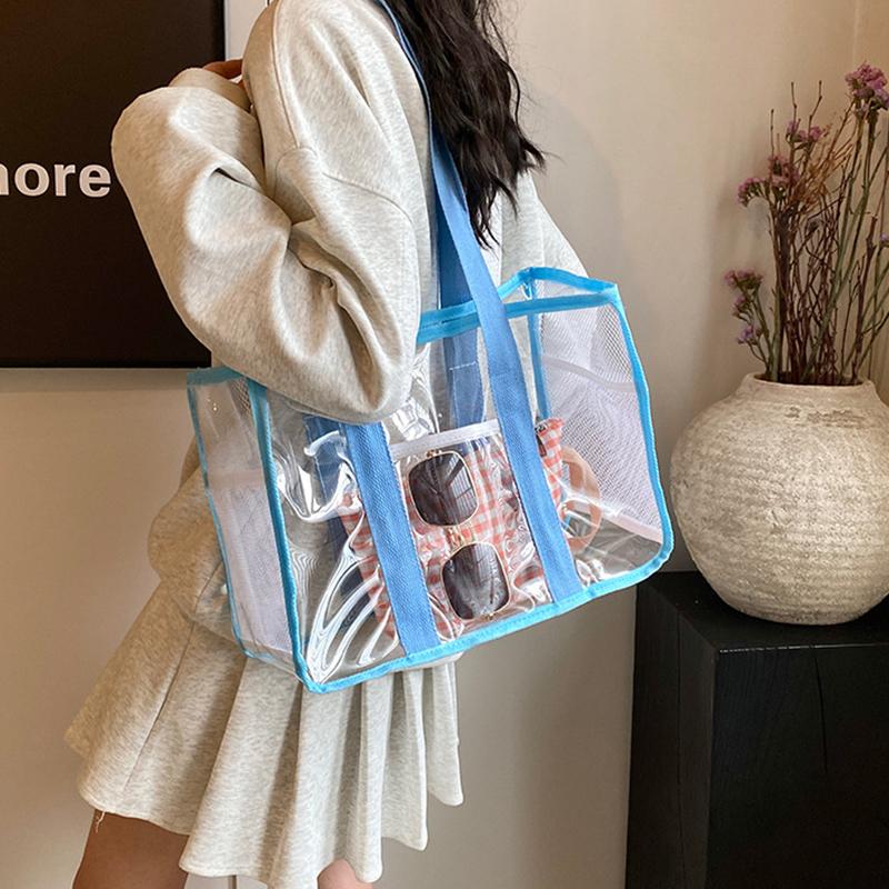 Pvc Transparent Handbag Tote Bag Women Summer Beach Clear Tote Bag Travel Storage Bags Portable Waterproof Carry Bag