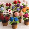 Cute Crochet Rose Flower Arrangement Small Knitting Potted Plant Ornament Home Office Desktop Decors For Wedding Gift