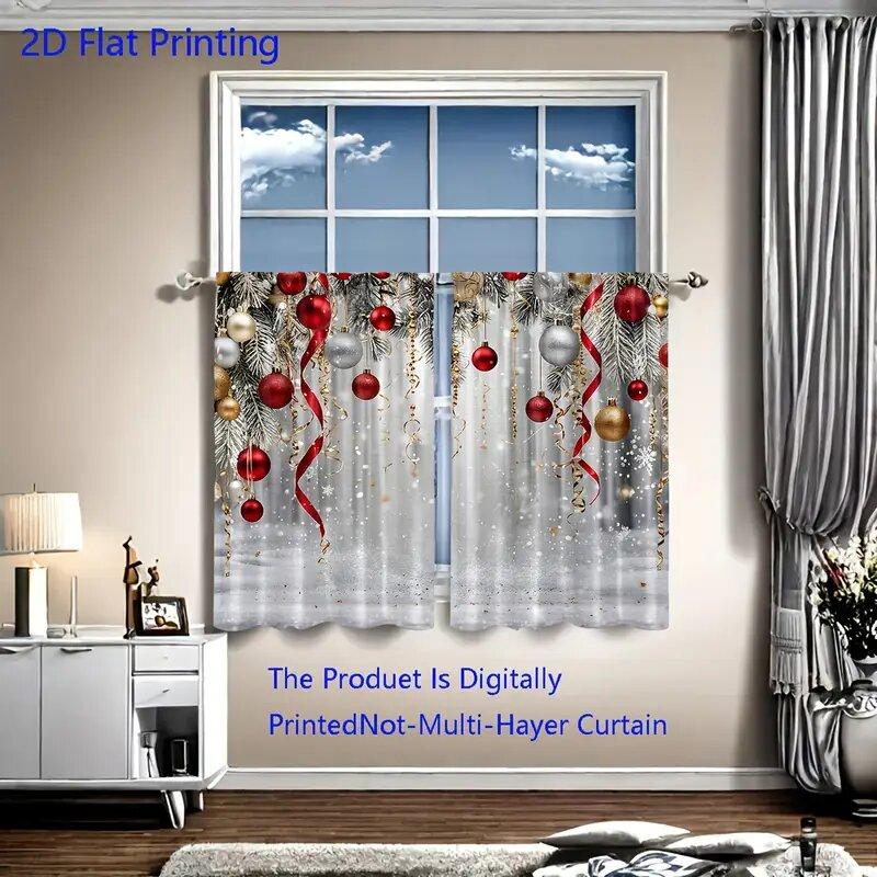 

Christmas Ball Snowflake Curtains Pole Bag Home Decoration Room Window Curtain Made Of Polyester W100*H70(CM)-Rod Pocket&2PCS
