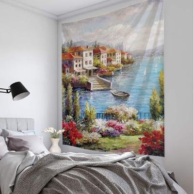 Sea View Garden Tapestry Wall Hanging Sea Oil Painting Abstract Mystery Tapiz Hippie Living Room Bedroom Wall Decoration