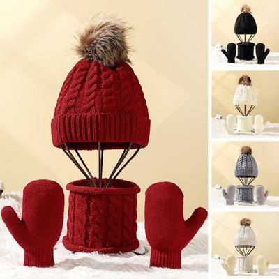 3 pezzi/set guanti sciarpa cappello lavorato a maglia set accogliente caldo morbido addensato ampia applicazione accessori invernali per bambini